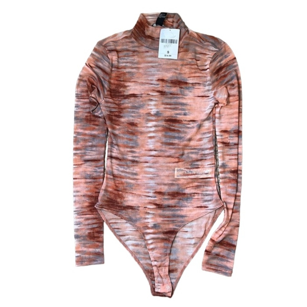 NWT FOREVER 21 Sheer Peach/Multi Bodysuit Size Small